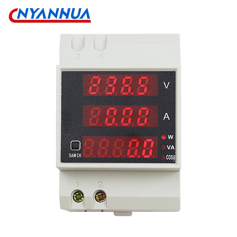 D52-2048 Din Rail Digital Display Meter AC Voltage Ammeter Power Meter Power Factor Detector AC80-300V 200-450V