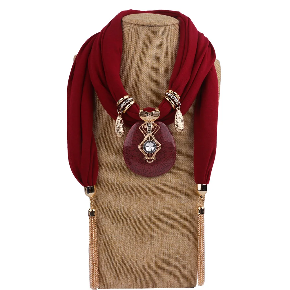 Women Cotton Linen Necklace Pendant Scarf Ethnic Style Soft Necklace Scarf Fashion designer scarf Ethnic Jewelry Necklace Scarf