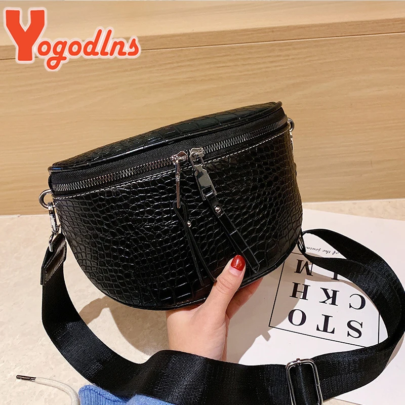 Fashion Crocodile Pattern Shoulder Bag Women PU leather Saddle Bag Luxury Crossbody Bag Designer Chest Handbag Pouch