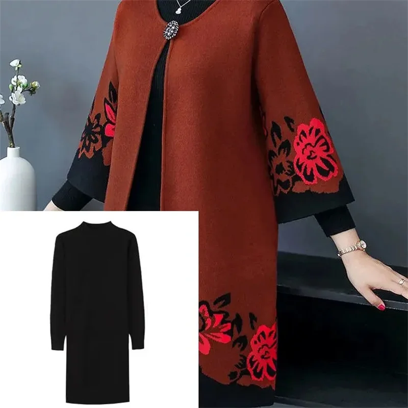 Middle-Aged Spring Knitted Sweater Cardigan Jacket 2021 New Foreign Style Wild Noble Blouse Middle-Aged And Elderly Suit Women D