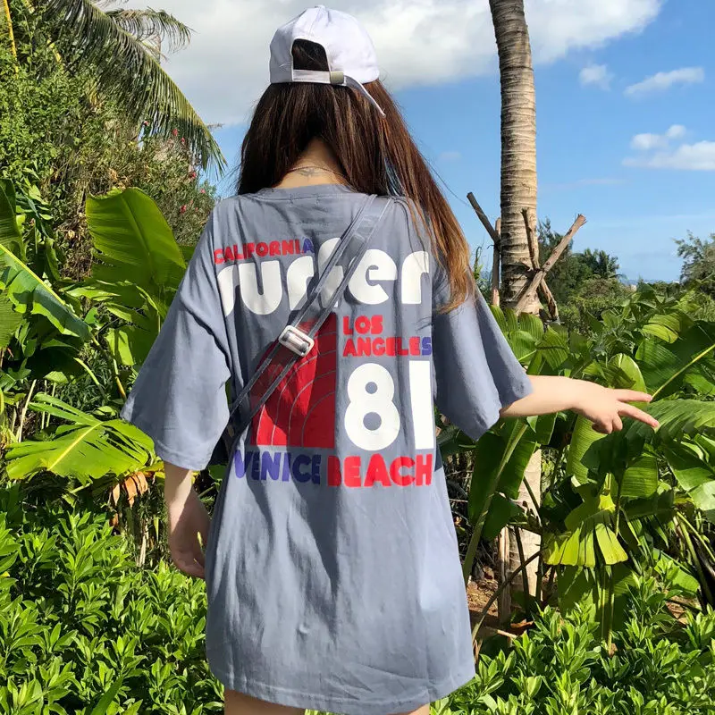 Bawełniane graficzne topy koreańskie damskie puls T-Shirt letni estetyczny elegancki luźna moda koszulka z krótkim rękawem