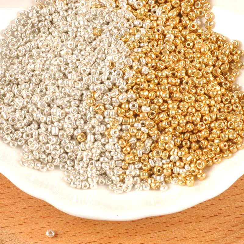 2/3mm gold and silvery Czech Glass Seed Spacer Beads For Jewelry Making BLUV02X