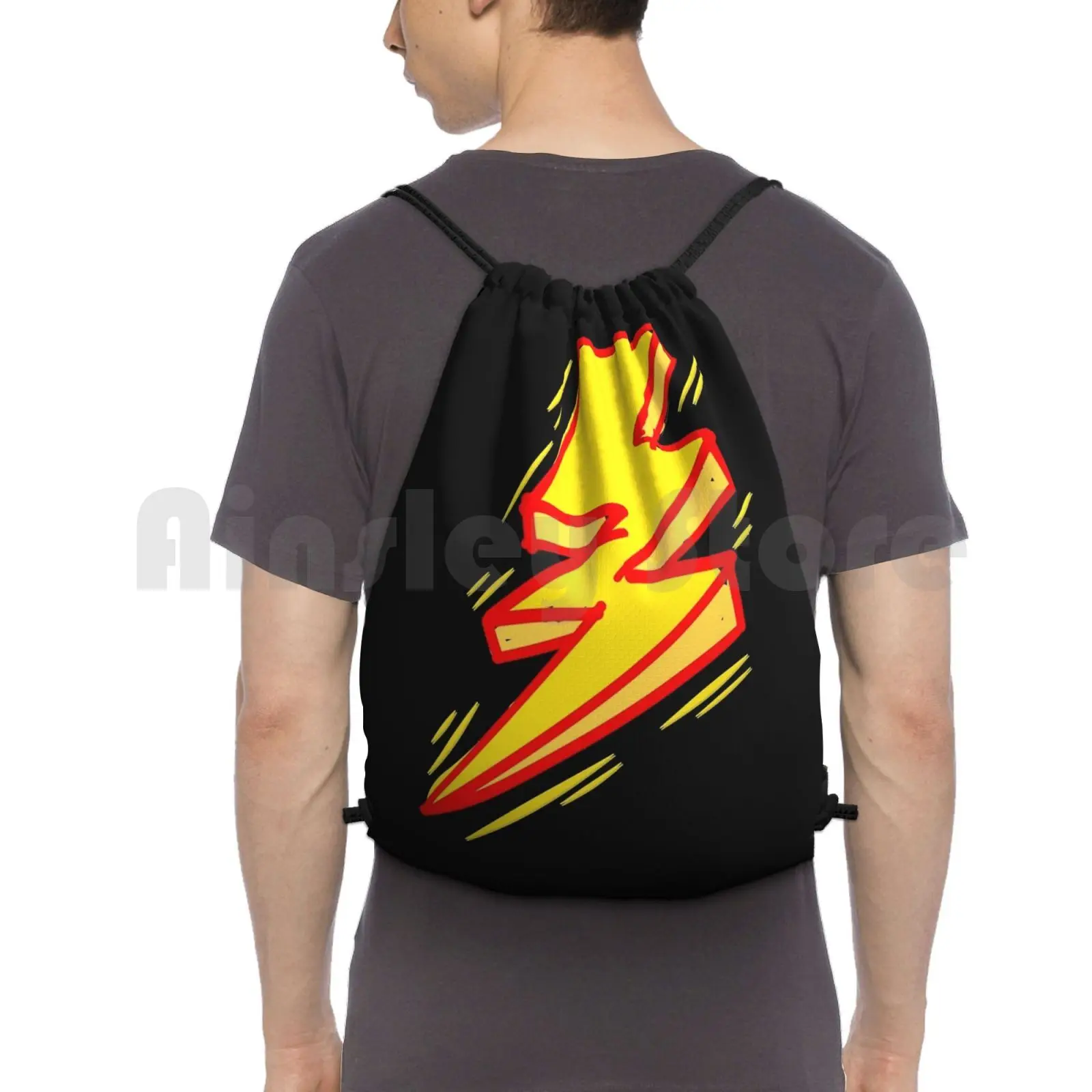 Plain Lightening Bolt Backpack Drawstring Bags Gym Bag Waterproof Flash Superhero Super Hero Thunder Funny Lightning