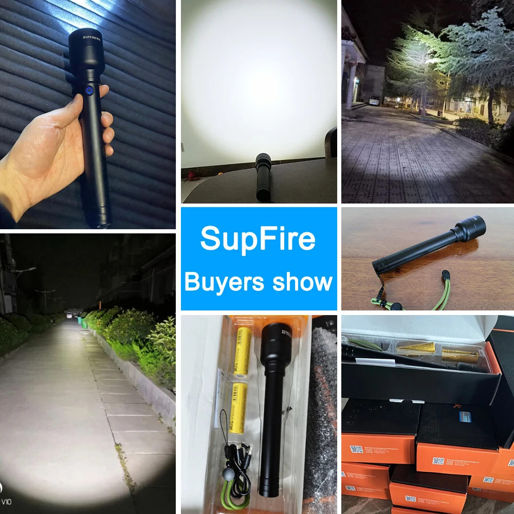 タクティカル懐中電灯SuperFire-Y16,強力なライト,ポータブルLED,タイプc,充電式トーチ,長距離,強力,8000mAhバッテリー,350m