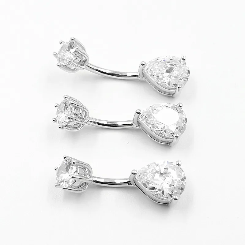 Genuine 925 Silver Water Drop Belly Butoon Rings Belly Piercing Navel Rings Body Jewelry Rod Long 6 8 10MM 1.5 MM In Diameter