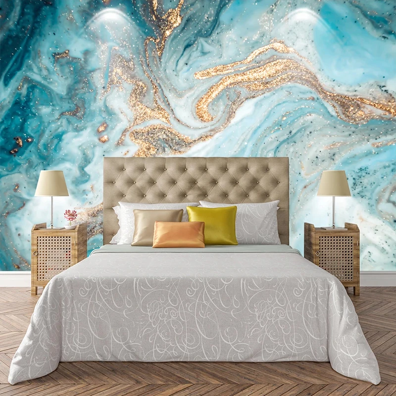 Custom 3D Mural Wallpaper Blue Ink Landscape Art Wall Painting Abstract Golden Marble Texture Living Room Wallpapers Home Decor