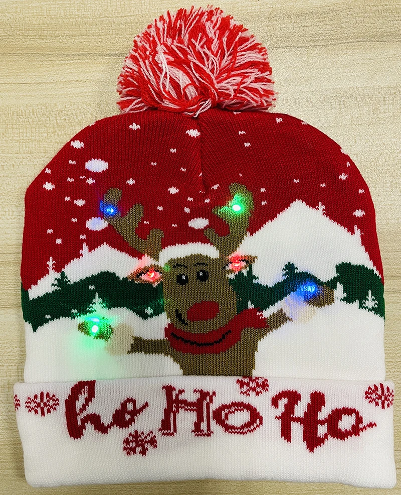 New Style! LED Christmas Hat Beanie Light Up Illuminate Warm Hat 48 Patterns New Year Snowman Sweater Hat Christmas Decorations