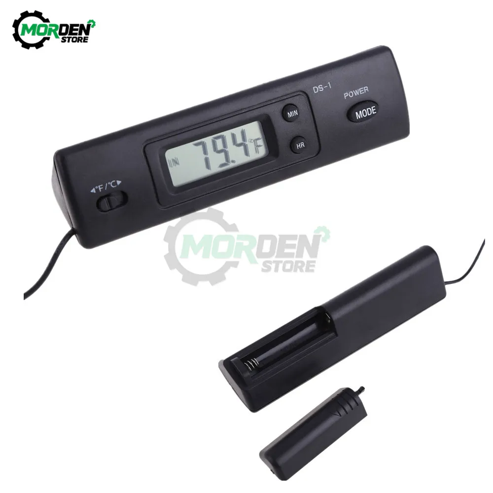 

DS-1 Digital Thermometer Indoor/Outdoor Home Thermometer Auto LCD Display C/F Clock for Car Aquarium Thermometer With Probe