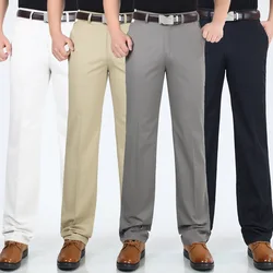 New 100% Cotton Straight Pants Men Casual Pant Business Comfortable Thin Long Trousers High Waist Lightweight YGSH808