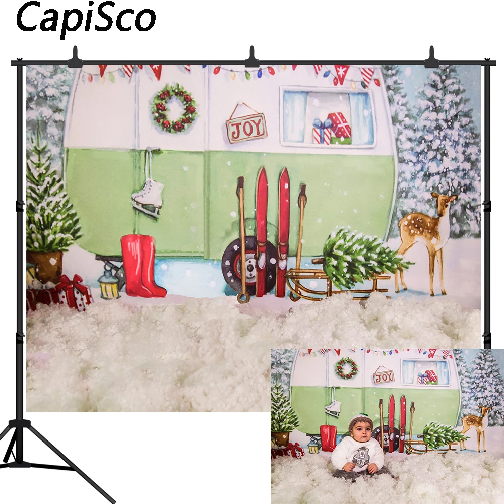 Capisco Winter Christmas photography Backdrop Pine Tree Snowflake Background Baby Shower Party Photo Shoot Props Supplies