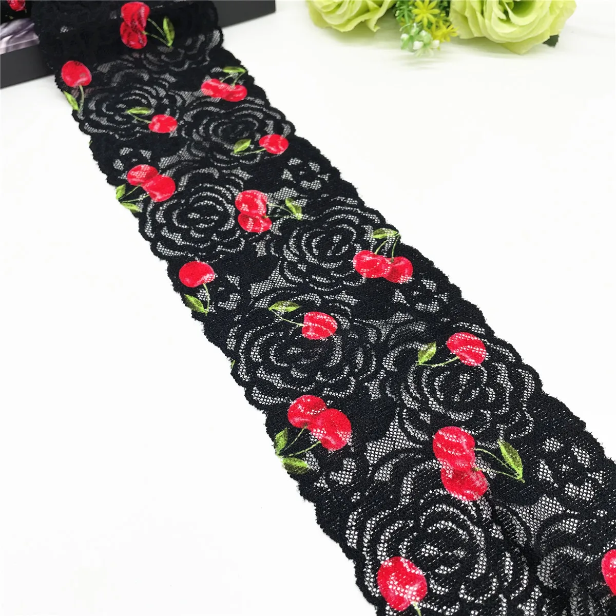 5y/lot Width 11cm Cherry Black Narrow Stretch Elastic Lace Trim Garment Sewing Applique Costume Lace Fabric Skirt Material