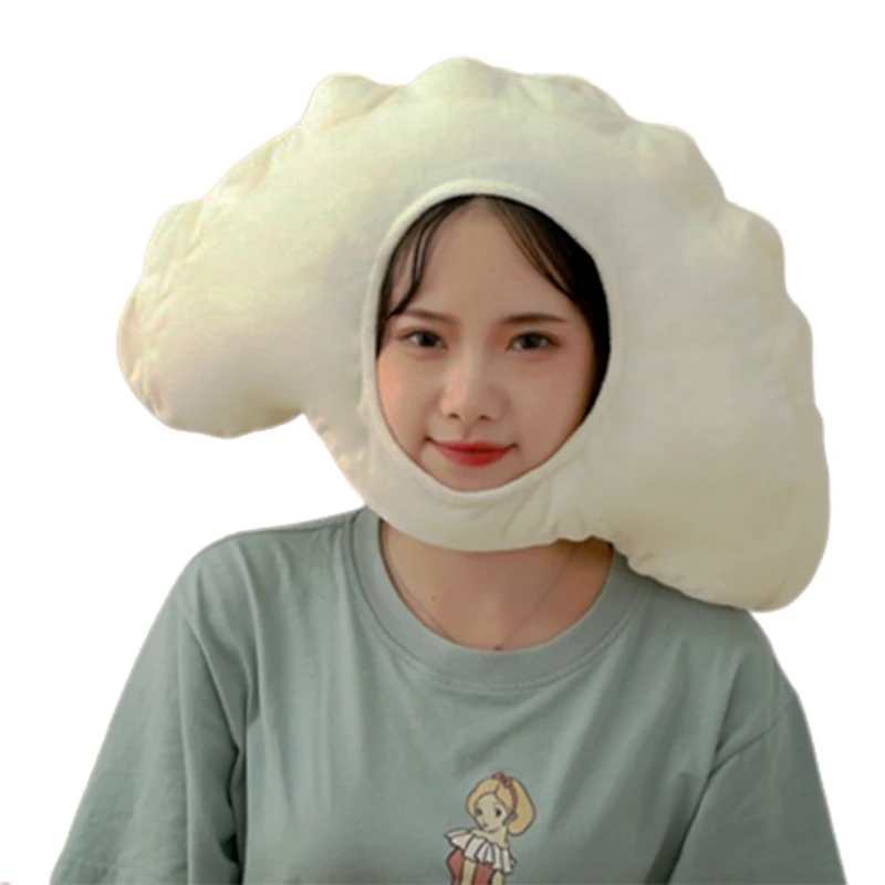 Cute Chinese Dumpling Hat Plush Headgear Dress Up Hat Headband Cap Windproof Photo Props Unisex for Spring Fall Winter