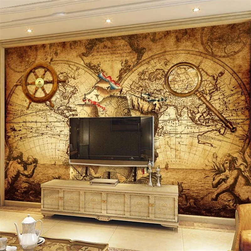 beibehang Customized large murals fashion home decoration retro nautical world map theme murals wall wallpaper papel de parede