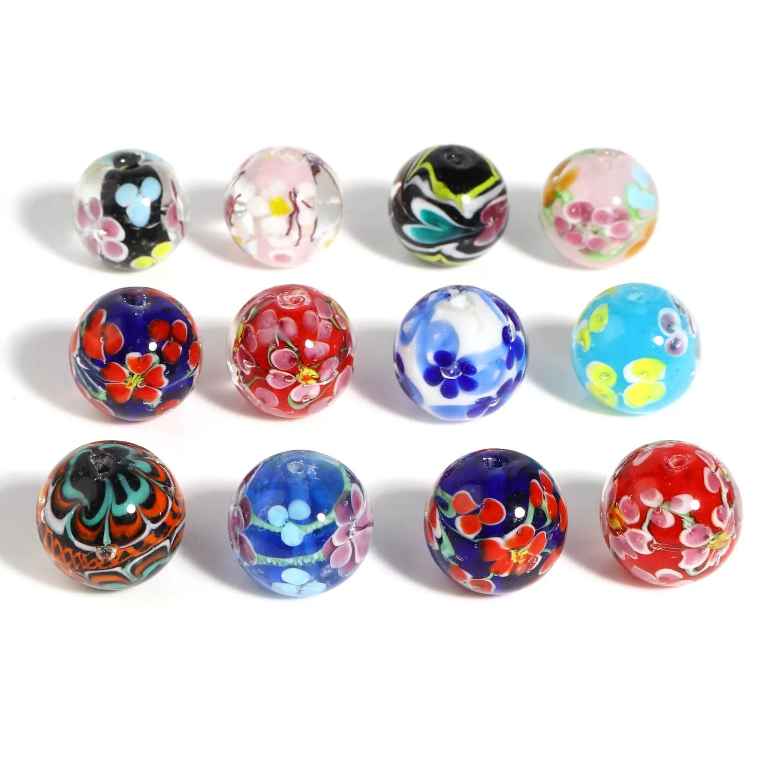 1PC 20mm Bohemian Style Flower Lampwork Glass Beads Round Multicolor For Women DIY Making Bracelets Vintage Party Jewelry Gifts