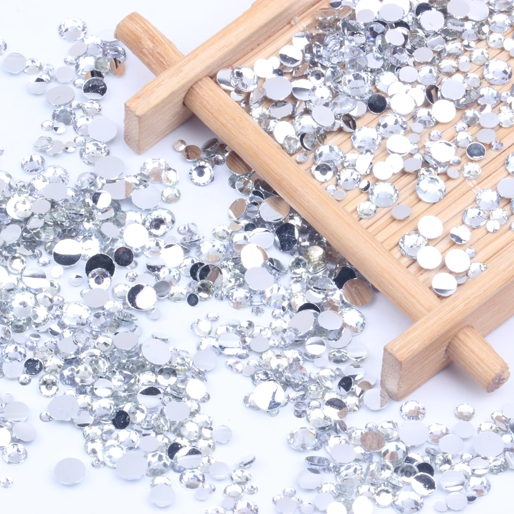 Crystal 500/1000pcs 2-6mm Resin Rhinestones Round Flatback Non Hot Fix Diamonds Appliques For Craft Fabric Wedding Dresses