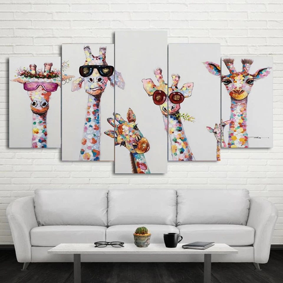 

5 Piece Canvas Wall Art Abstract Animal giraffe Graffiti Poster Living Room Modern Decoration Bedroom Image Home Office Poster