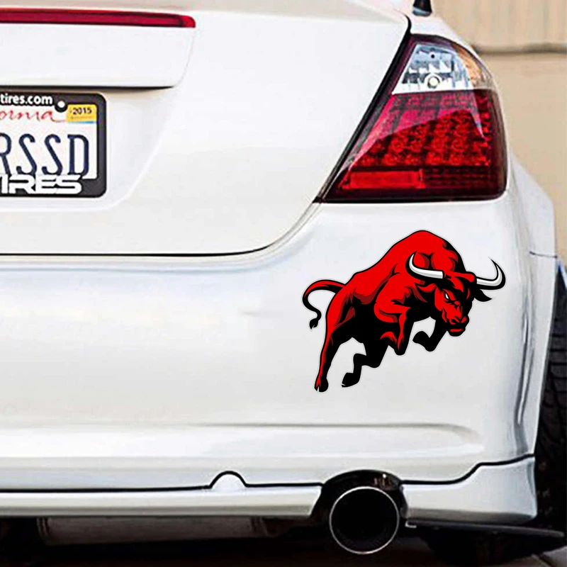 B-0021# Printed Self-adhesive Decal Jumping Bull Car Sticker Waterproof Auto Decors on  Bumper Rear Window