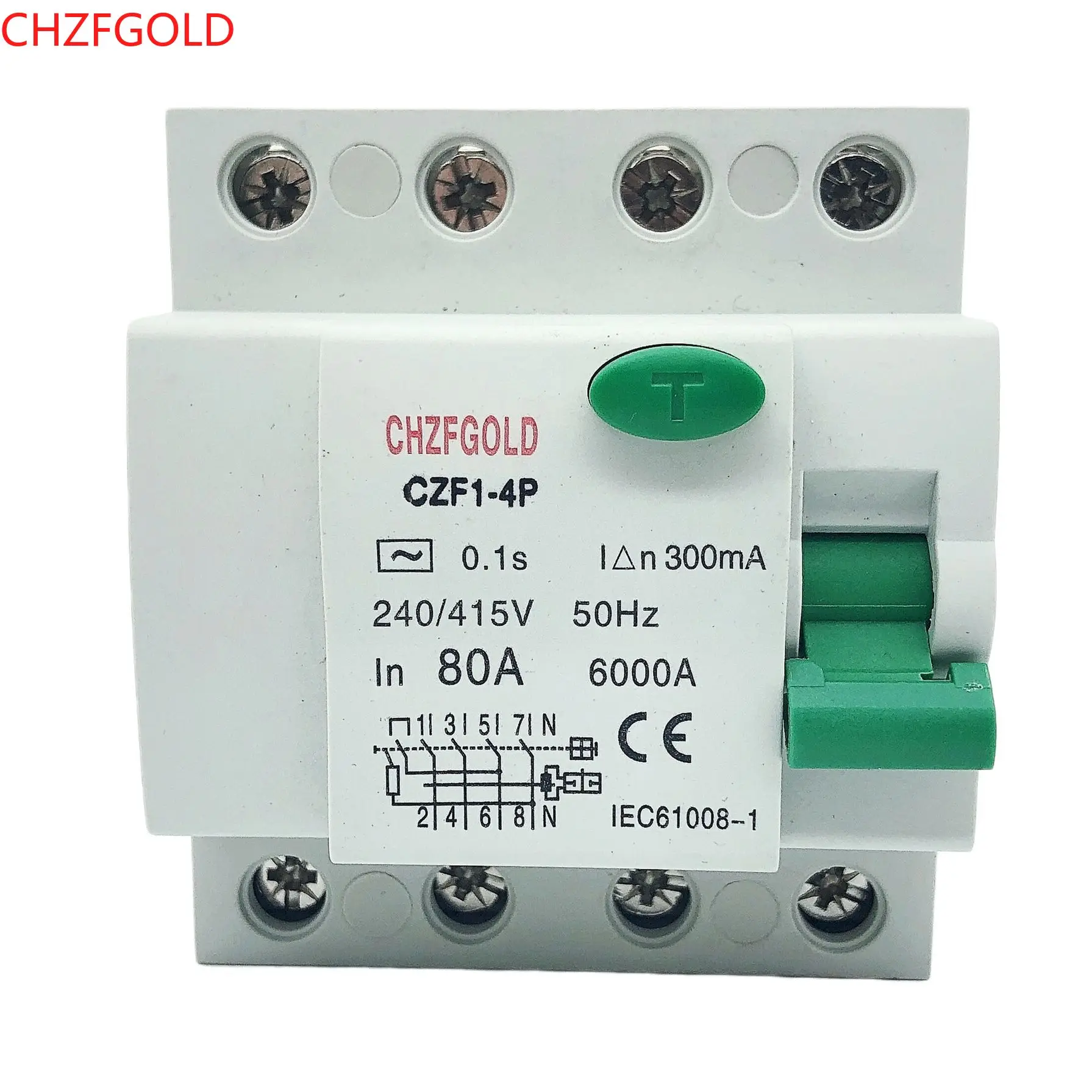 CHZFGOLD de corrente residual rccb embutida 4p 3p + n b tipo 400/415v ~ 50hz/60hz, 20a, 25a, 40a, 63a, 30ma, 100ma, 300ma