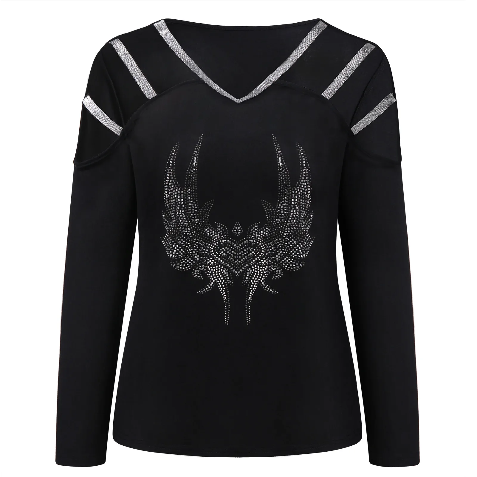 Blusa con diamantes de imitación ostentosos a la moda, camiseta con hombros descubiertos, camiseta informal de Otoño Invierno para mujer, Blusas de