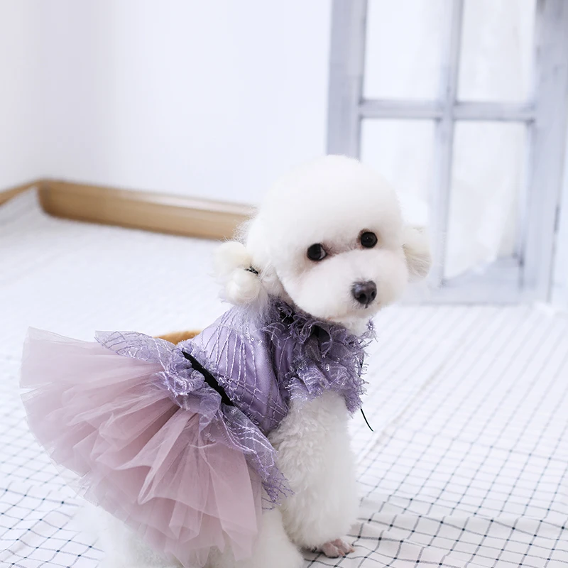 

Handmade Dog Clothes Pet Supplies Tutu Dress Purple Lace Tulle Skirt One Piece Walks Holiday Party Cat Poodle Maltese