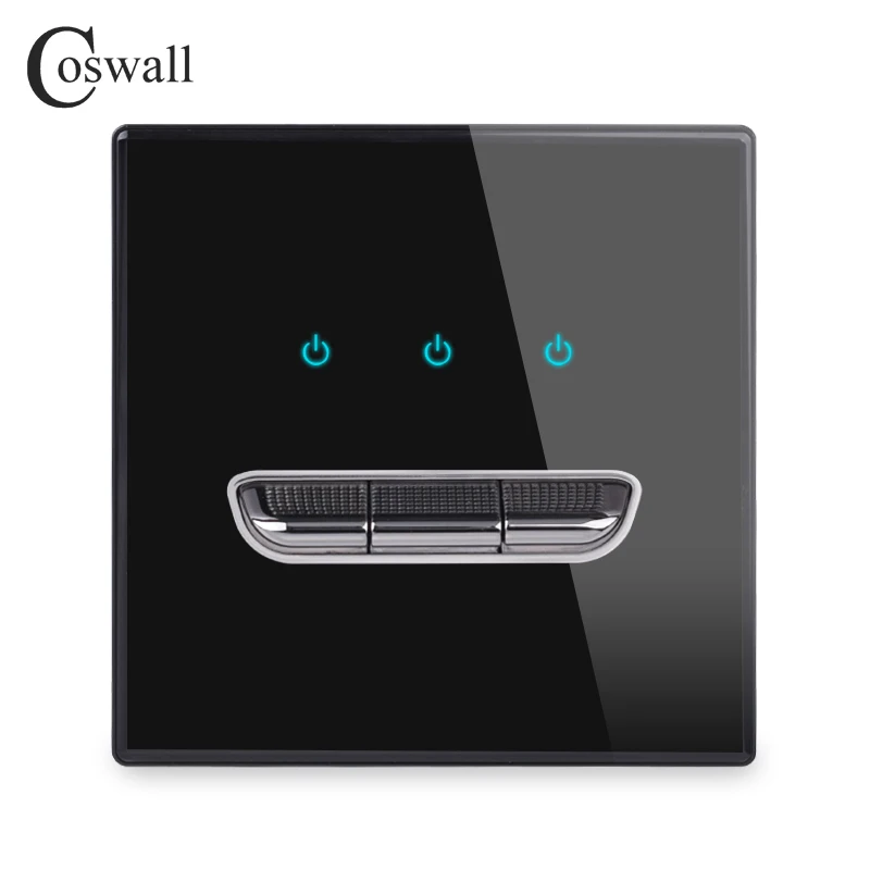 COSWALL New Arrival 1/2/3/4 Gang 1 Way Toggle On / Off Wall Light Switch Blue Backlight Tempered Glass Panel White Black Grey