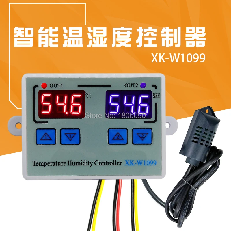 

XK-W1099 DC12V 24V AC220V Dual Digital Temperature Humidity Controller Home Fridge Thermostat Humidistat Thermometer Hygrometer