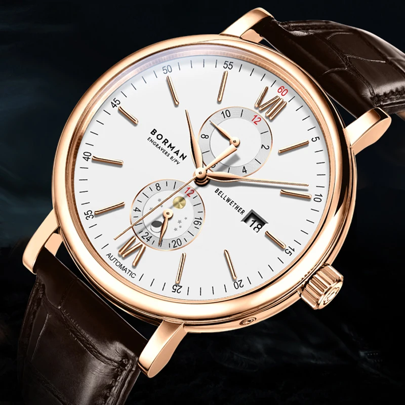 Switzerland Luxury Brand BORMAN Seagull Automatic Mechanical Men's Watches Sapphire Waterproof Multi-function Dial Clocks BM3903