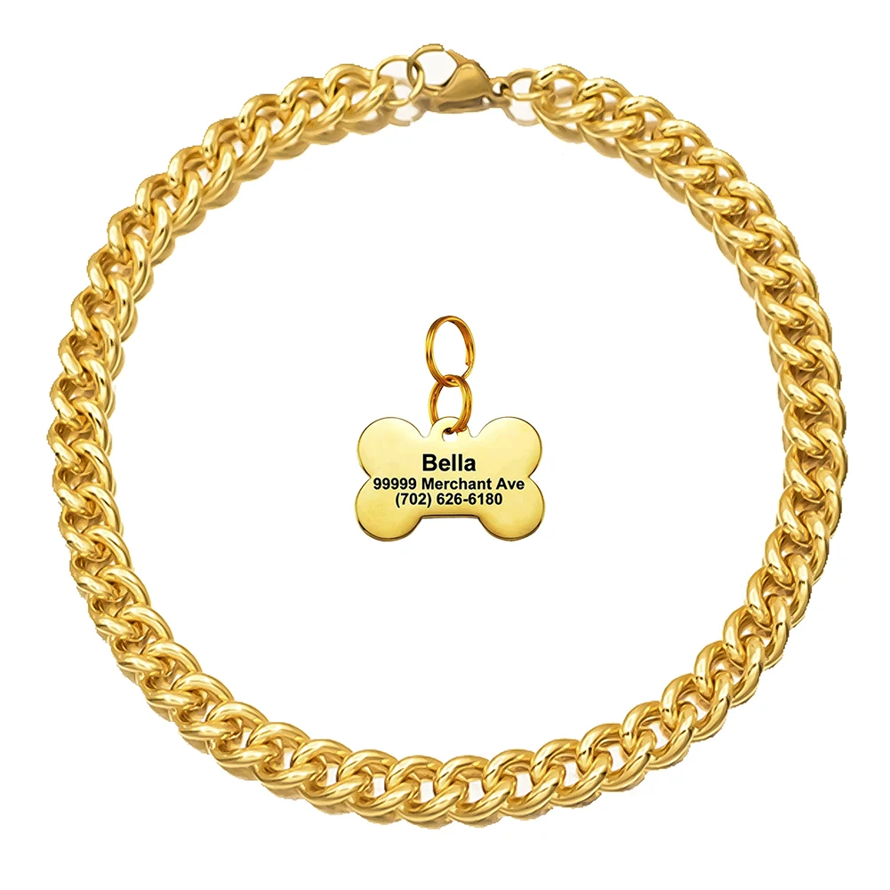 

Pendant Necklace for Dogs,18K Gold Dog Chain Collar with Customized Dog ID Tags,15mm Stainless Steel Cuban Link Chain for dogs