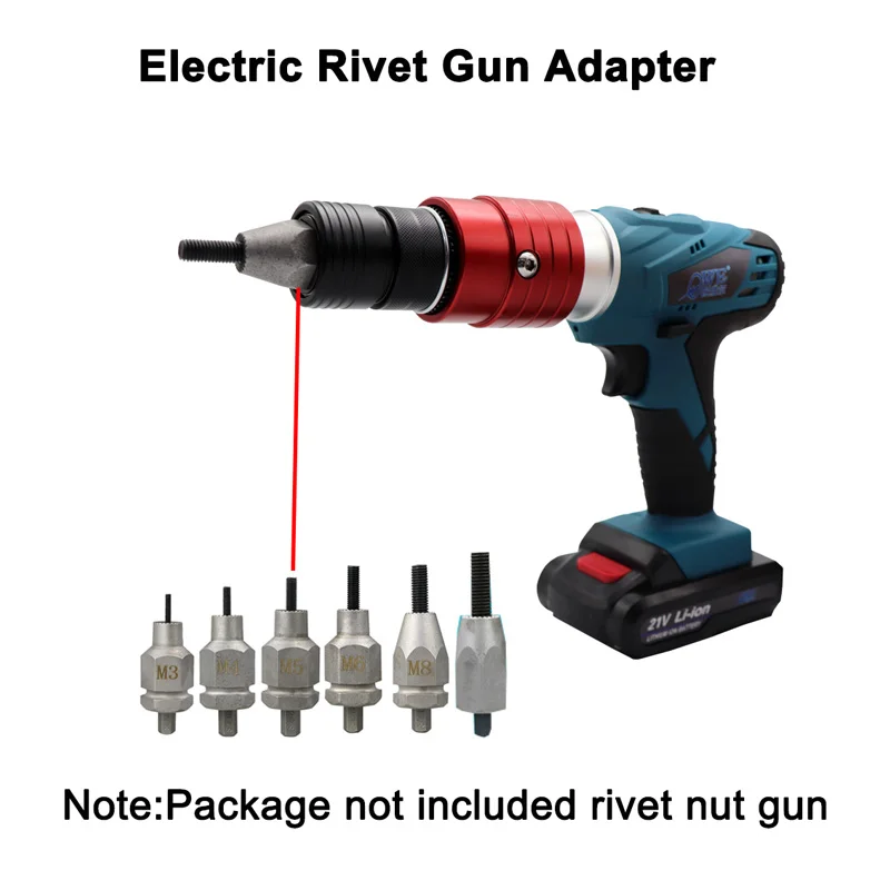 Electric Rivet Nut Gun Adapter With 3 pcs Pull Rod Riveter Riveting Head Part for Rivnut Tool Accessories M3/M4/M5/M6/M8/M10 nut
