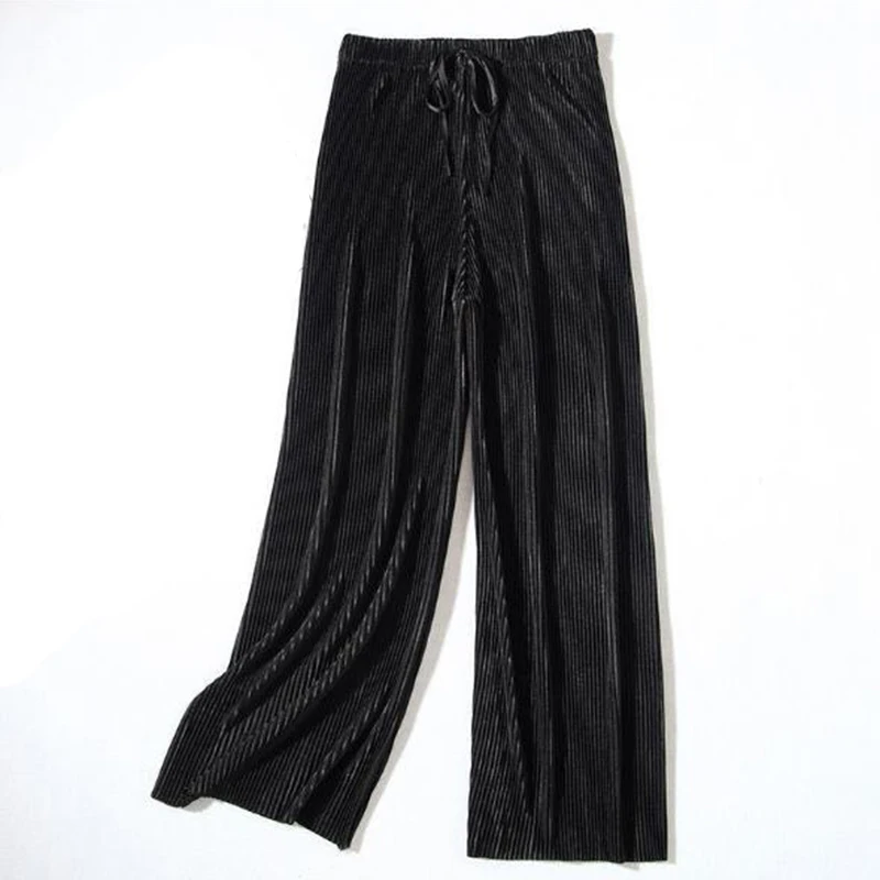 2023 New Women's Summer Thin High-waist Korean Style Non-iron Pleated Straight Leg Solid Loose Drape Wide-leg Pants Dropshipping