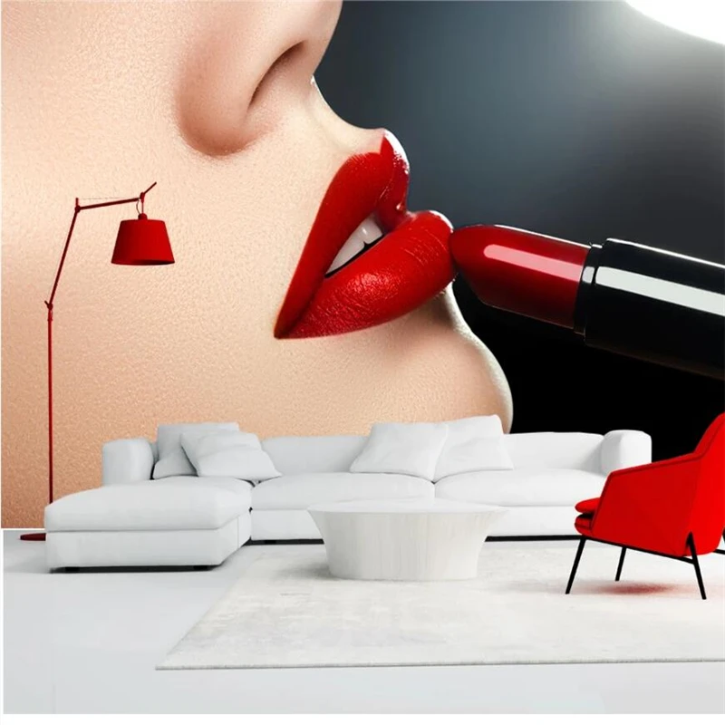 

wellyu Custom large murals fashion home improvement modern art beautiful sexy red lips close-up background wall wallpaper