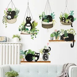 Creative Black Cat Wall Stickers Hanging Basket Home Decor Decal for Living Room Bedroom Nursery Background Posters DIY Mural