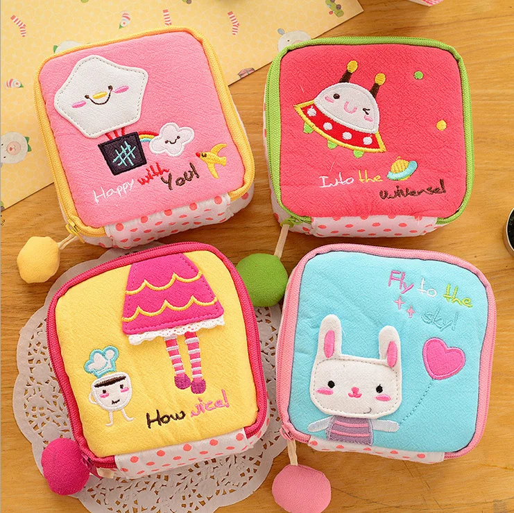 1 PC Korean Style Woman Cotton Sanitary Napkin Organizer Storage Hold Pads Carrying Bags Small Articles Purse Pouch Case