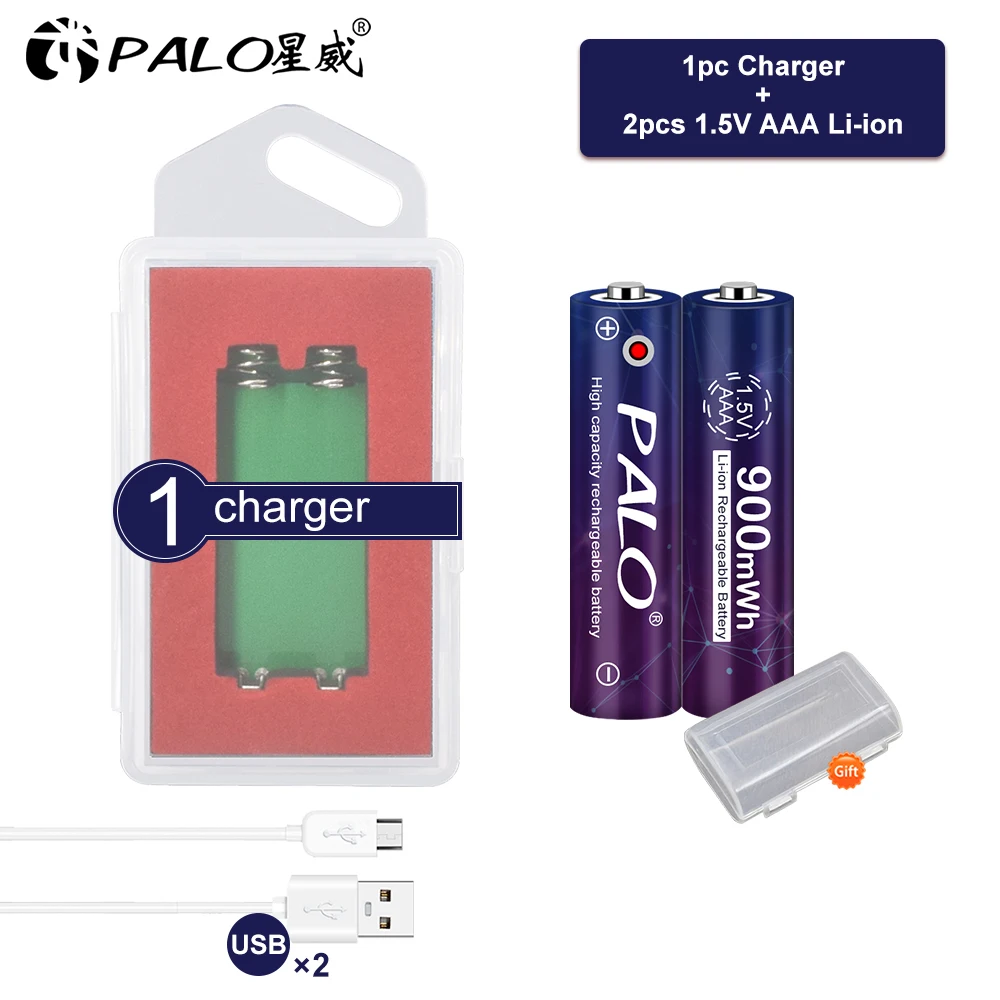 

PALO AAA 1.5V 900mWh 1.5v AAA polymer aaa lithium li-ion rechargeable batteries battery 100% Original + 1.5V usb charger