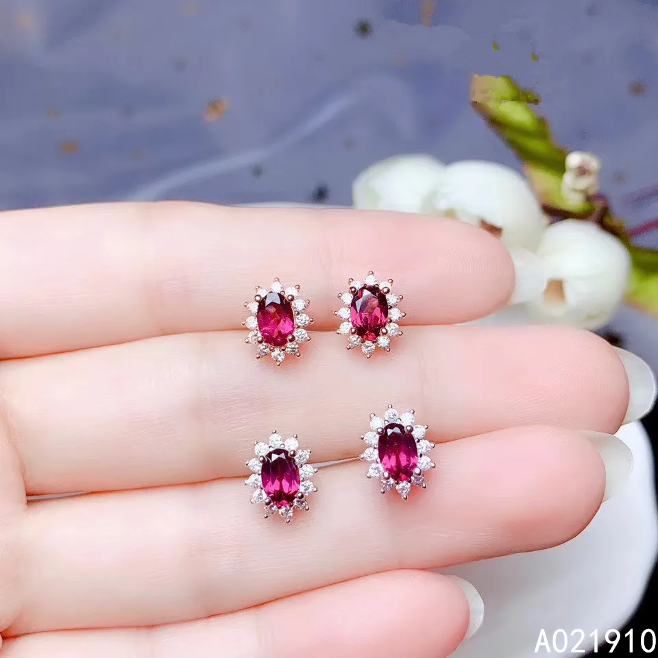 

KJJEAXCMY boutique jewelry 925 sterling silver inlaid Natural Garnet gemstone Women's Stud earrings support detection trendy