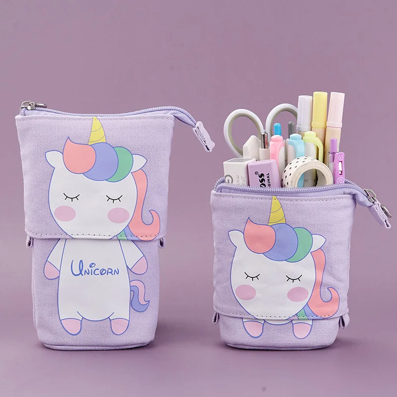 Imagem -02 - Gato Bonito Escola Lápis Case para Meninas Menino Pencilcase Lona Cartucho Caneta Bolsa Kawaii Unicórnio Canetas Caixa Titular Artigos de Papelaria Fornecimento