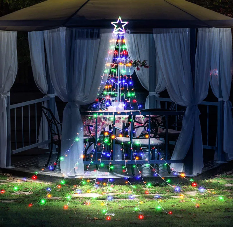 D2 Festoon Led Strip Star Waterfall Light Christmas Hanging Tree Meteor Light Courtyard Solar Light Garland Curtain Rgb Lamp