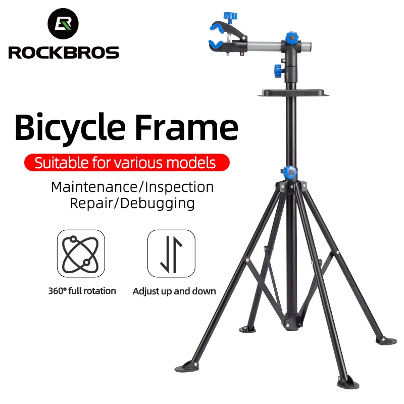 ROCKBROS Portable Bicycle Repair Stand Foldable Repair Stand With Removable Tool Tray 100-164CM Adjustable For Most Bicycle