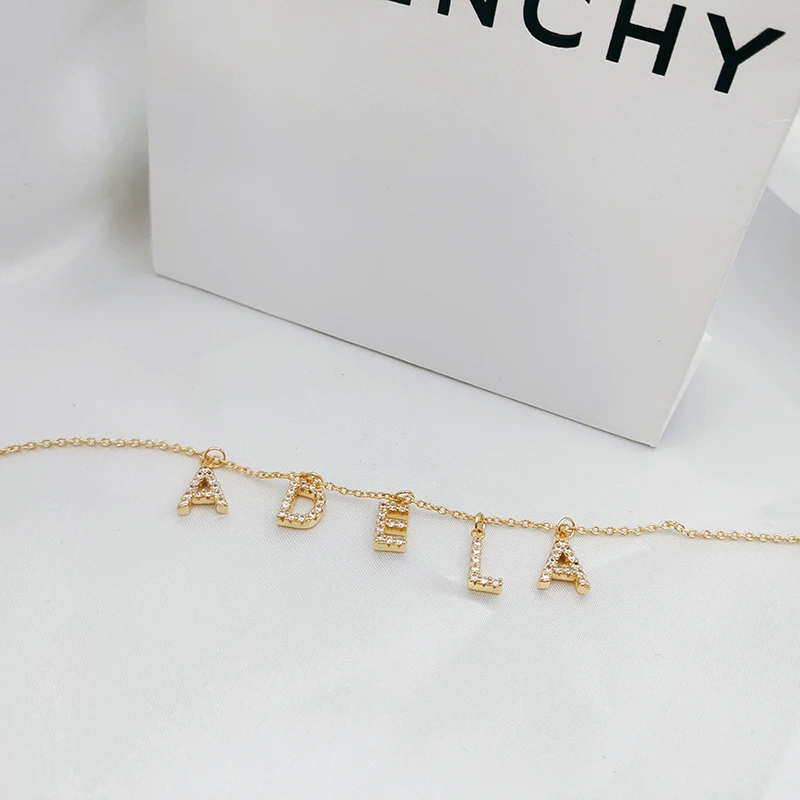 

9MM Zircon Letter Necklace Personalized Initial Names Pendant Charm Custom Name Chain A-Z Hook Nameplate Jewelry for Girlfriend