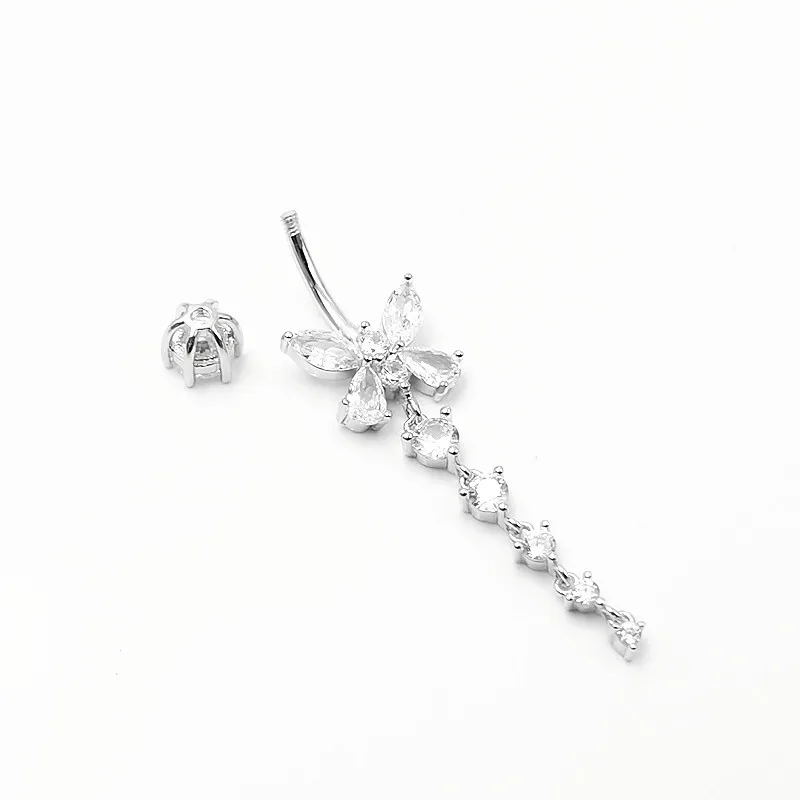 925 Sterling silver Butterfly Shape belly button rings 14G navel piercing jewelry women CZ tassel body bar jewelry