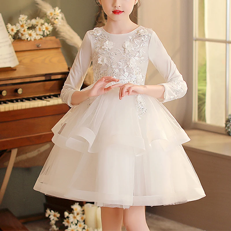 

Kids Little Girls' Dress Jacquard Butterfly Flower Party Birthday Beaded Embroidered Mesh Knee-length 3/4 Length Sleeve Princess