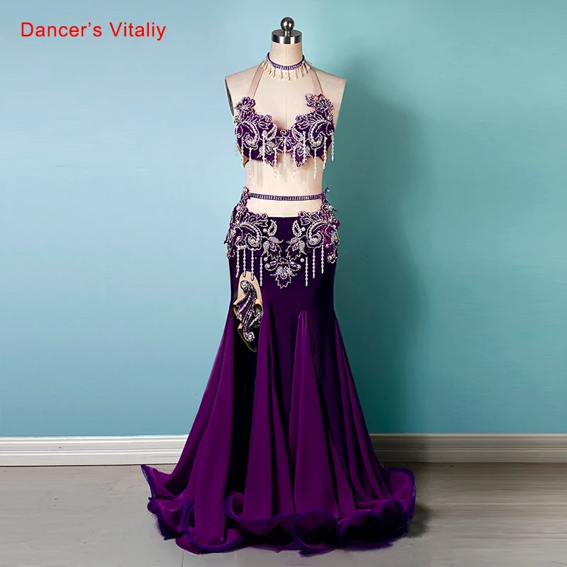 Women Belly Dance Suit AB Stones Exotic Performen Set  belly dancing bra skirt Customized Child Adult Oriental Dance Clothing