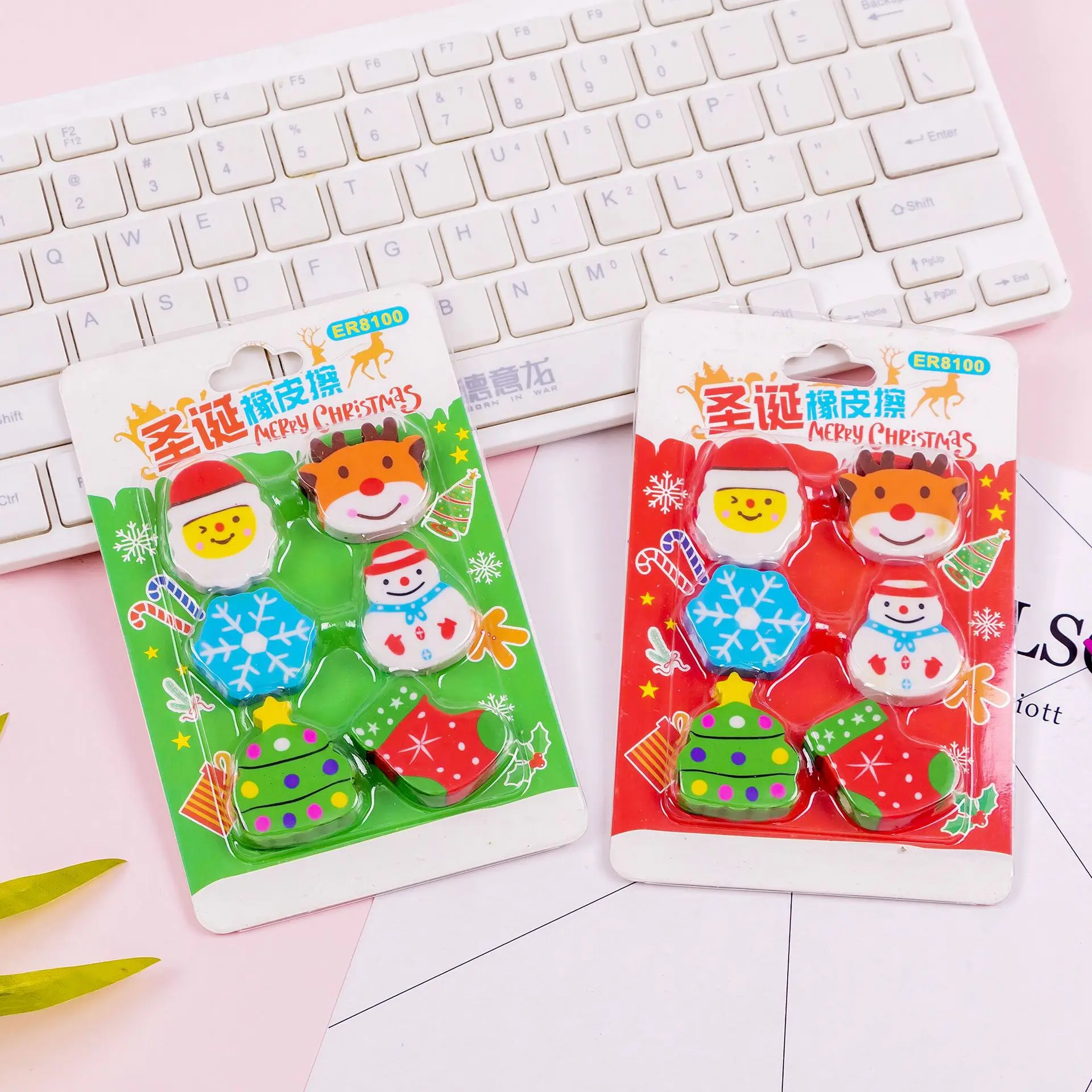 6 Pcs/Lot Cartoon Christmas Eraser Set Students Christmas Gift Gift Eraser Wholesale