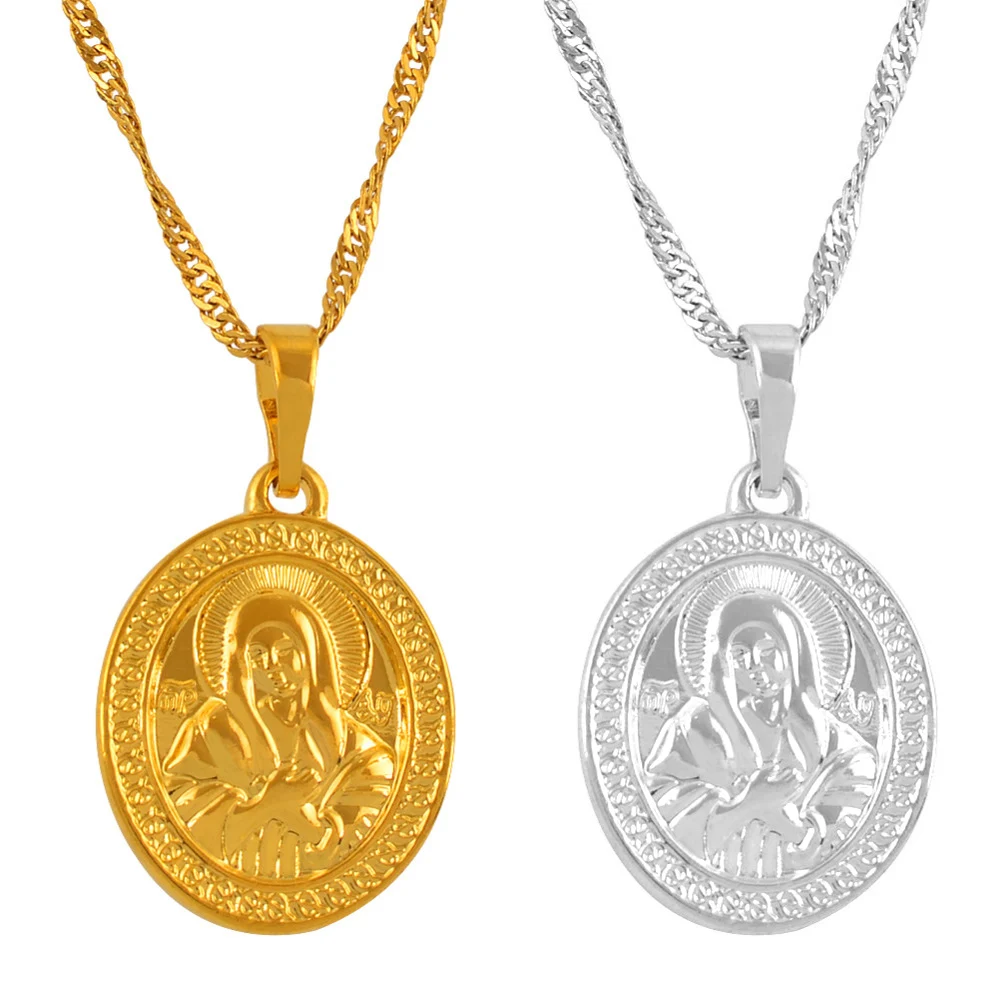 Anniyo Silver Color/Gold Virgin Mary Necklace Women Trendy Goddess Charm Pendant Jewelry Catholic Bible Matron of Moscow @037204