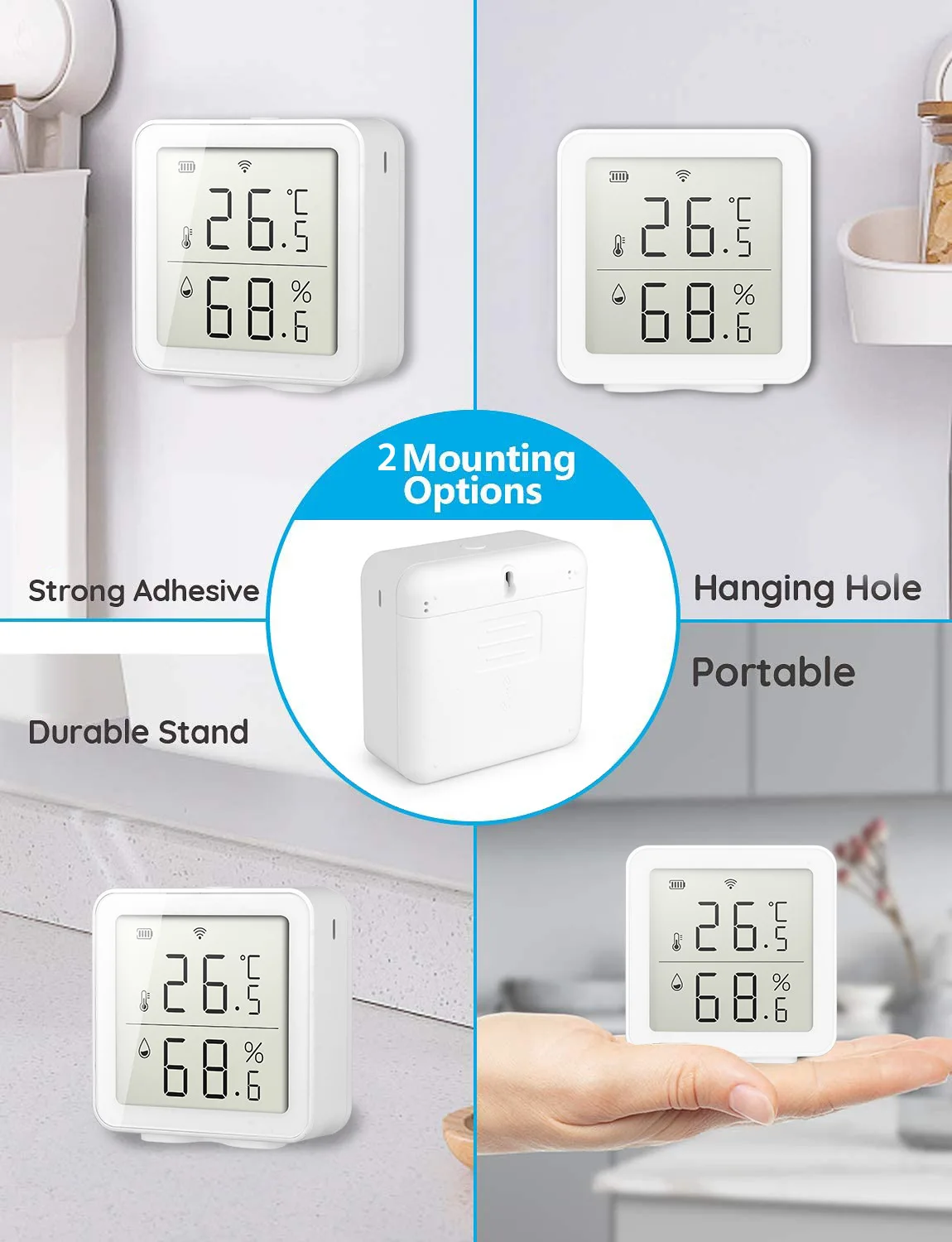 Sensor de temperatura y humedad para interiores, higrómetro, termómetro con pantalla LCD, WIFI, Tuya, para Google Home, Alexa