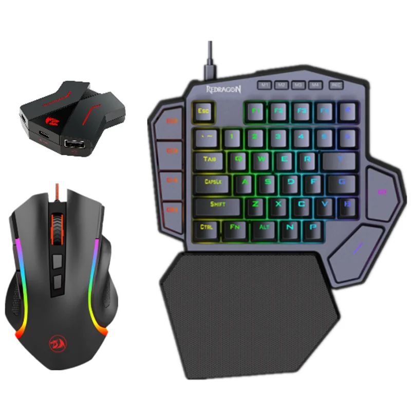 Redragon K585 tastiera da gioco RGB a una mano e Mouse M607RGB combinato con convertitore GA200 per Xbox One, PS4, Switch, PS3 e PC