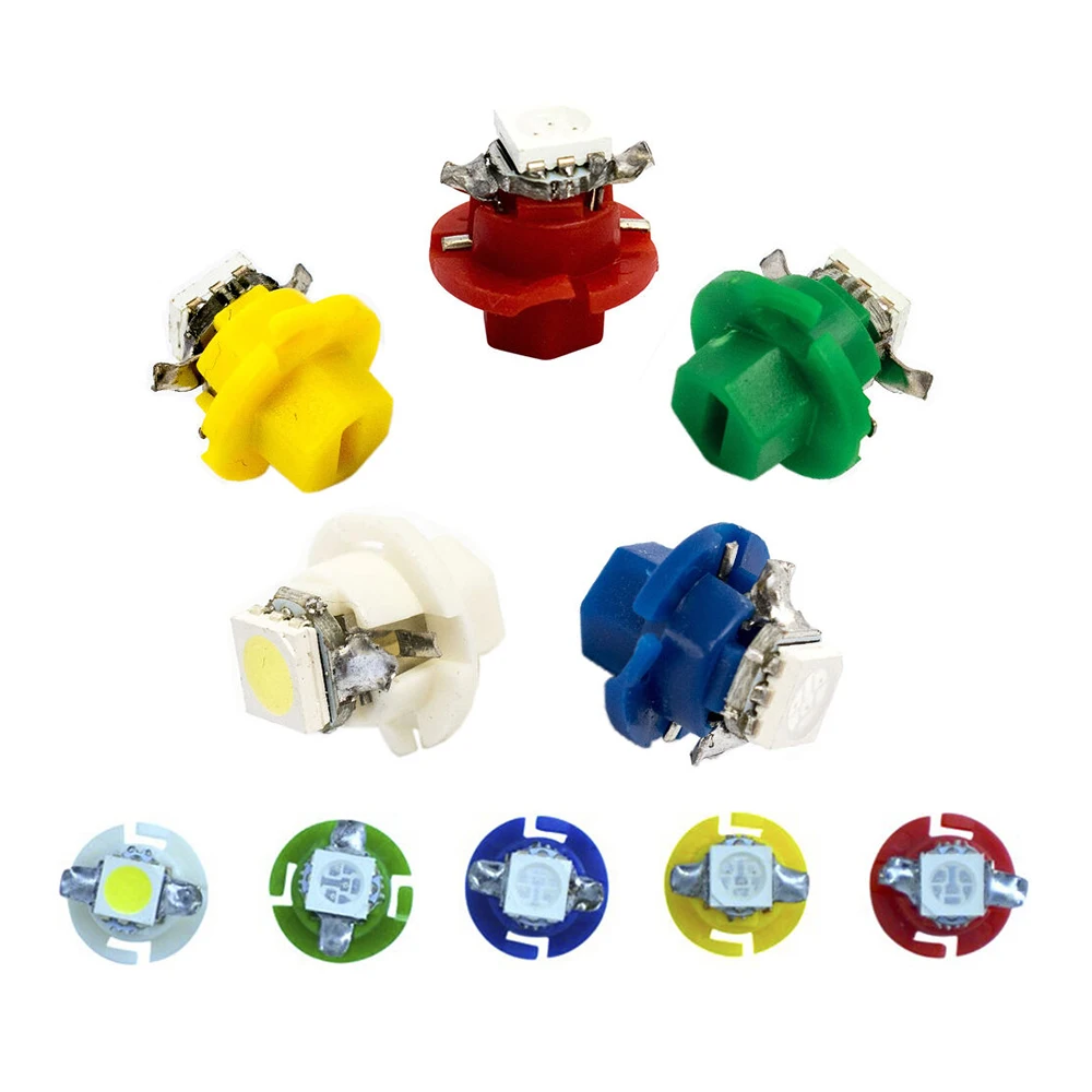 

Wholesale 50Pcs T5 B8.4D 5050 1SMD LED Bulb Car Gauge Lights Interior Dashboard Dash Side Lamp Red Green Blue White Yellow 12V