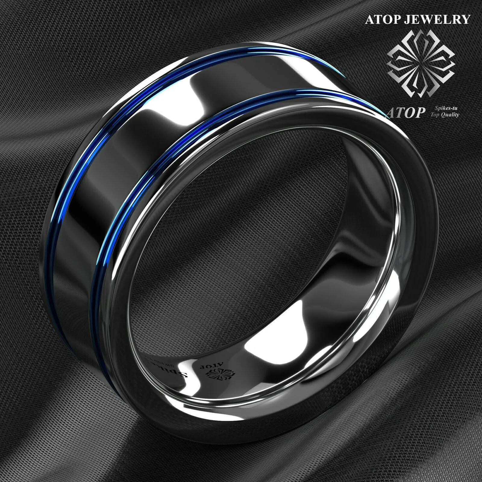 8Mm Men\'s Tungsten Carbide ring Double Blue Stripe Wedding Band Ring Comfort Fit Free Shipping