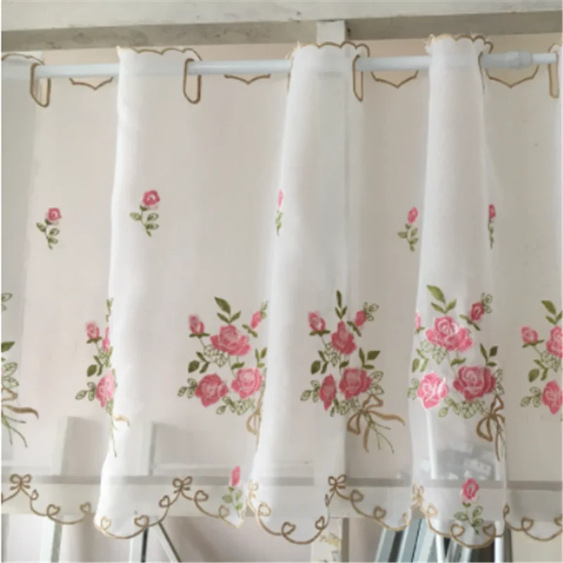 Ren Sóng Ngắn Tulle Nửa Rèm Cửa Cho Phòng Khách Trắng Nổi Sheer Đường Viền Bằng Vải Tủ Bếp Quán Cà Phê Cửa Cửa Sổ Màn