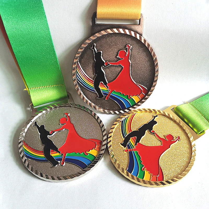 

Ballroom Dancing Color Dance Medals Gold Color Silver Color Branze Color With Ribbon 6.8CM